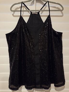 Black Sequins Spaghetti Strap Top